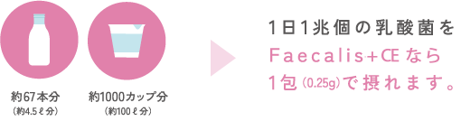 1日1兆個の乳酸菌をFaecalis+Lなら1包（0.25g）で摂れます。